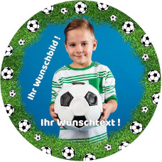 J&M DECO Personalised Cake Topper Premium Football Field Football Motif Edible Photo and Desired Text Design Yourself Fondant Round Diameter 20 cm