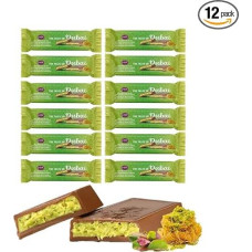 Original Dubai Schokolade – Pistaziencreme & knuspriger Kadayefe – Virale handgemachte Schokolade aus Premium-Kakao in Form gefüllt mit Engelshaar und Pistazie - 30 g - 12er Bundle + Hookain Sticker
