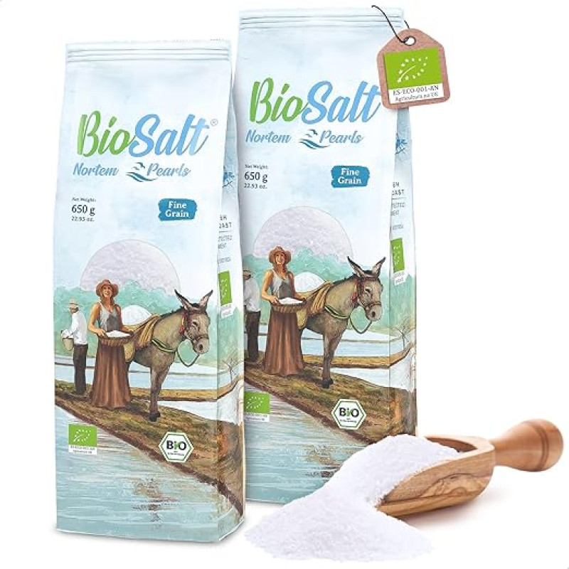 BioSalt Nortem Pearls Ekologiška gryna jūros druska 2 x 650 g Smulkiagrūdė 100 % natūrali gurmaniška druska, kurioje gausu mineralų Sveikas gaminimas Nerafinuota, be konservantų