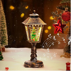 Auniq Christmas Snow Globe Lantern with Music, Snow Lantern Christmas Candle Vintage Christmas Water Glittering Snowy Globe Night Light, USB and Battery Operated Snow Globe Decoration