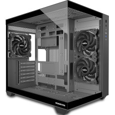 MUSETEX PC Case ATX, 3 Non-LED Fans Pre-Installed Gaming PC Case, 270° Full View Tempered Glass PC Case with Type-C, Mid Tower ATX Computer Case, Black, Y6