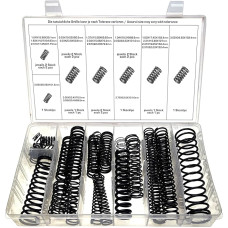 Didelės suspaudimo spyruoklės asortimentas Spyruoklės iš ritės Plieninė spyruoklė Metalinė spyruoklė Plieninė spyruoklė Suspaudimo spyruoklės su juoda apdaila Įvairaus stiprumo 29 vnt.