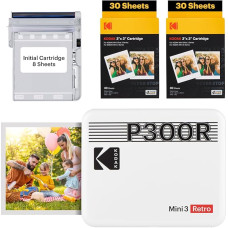 KODAK Mini 3 Retro 4Pass Portable Photo Printer (7.6 x 7.6 cm) – Pack of 60 Sheets, White