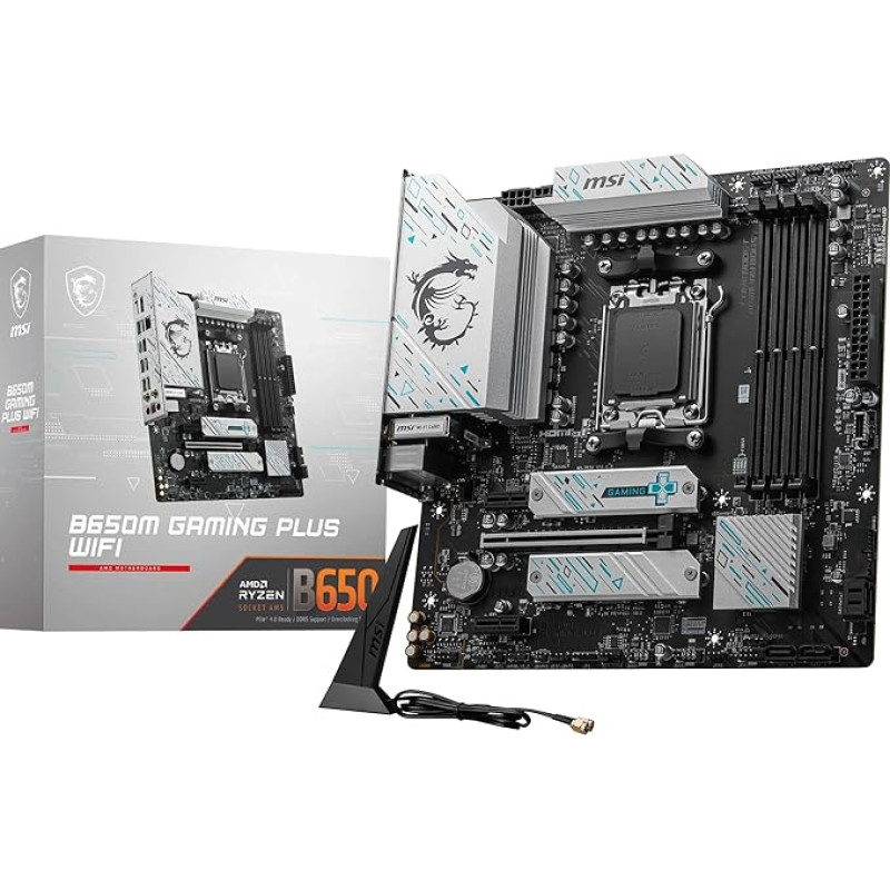MSI B650M Gaming Plus WiFi Motherboard, mATX - Supports Ryzen 9000, 8000 & 7000 Processors, AM5 - DDR5 Memory Boost 7800+ MHz/OC, PCIe 4.0 x16, M.2 Gen4, Wi-Fi 6E