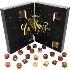 Hallingers Golden Christmas Advent Calendar Chocolates Gift Handmade Part with Alcohol from Fine Cocoa Chocolate (Box) - Fill Advent Calendar Novelties & Advent Calendar | Congratulations Hanukkah