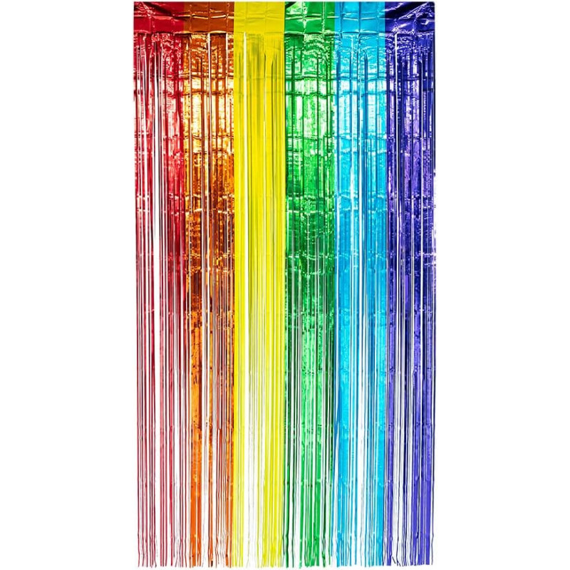 Boland 44763 Folijos užuolaida Vaivorykštė 200 x 100 cm, šventės dekoracija, skirta šventei, karnavalui ar gimtadieniui, dekoracija, blizgučių užuolaida