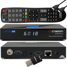 OCTAGON SFX6018 S2+IP H.265 HEVC 1x DVB-S2 HD E2 Linux Smart Receiver, Satellite Receiver with Recording Function, Card Reader, YouTube, Web Radio, 300 Mbit WLAN Stick + EasyMouse HDMI Cable, Black