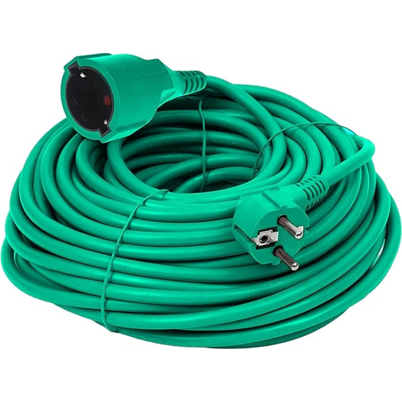 Schuko Extension Cable 10 m Green Power Cable IP44 up to 3500 Watt Garden High Quality and Practical for Outdoor Use
