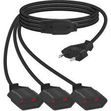 GELRHONR Black 3-in-1 Euro Plug Extension Cable Short 3 Sockets Euro Power Cable L2.5 A/250 V Extension Power Cable for TV PC Computer Monitor Lamp Household Appliances (Long-1, M)