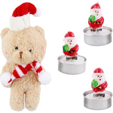 3 x Kalėdinės arbatos lemputės, Kalėdų Senelio žvakė ir kalėdinis šalikas, kepurė, apkabinantis pliušinis meškiukas, mini arbatžolės, nekvepiančios arbatos lemputės, kalėdinės žvakės, dovanų rinkinys vyrams ir moterims