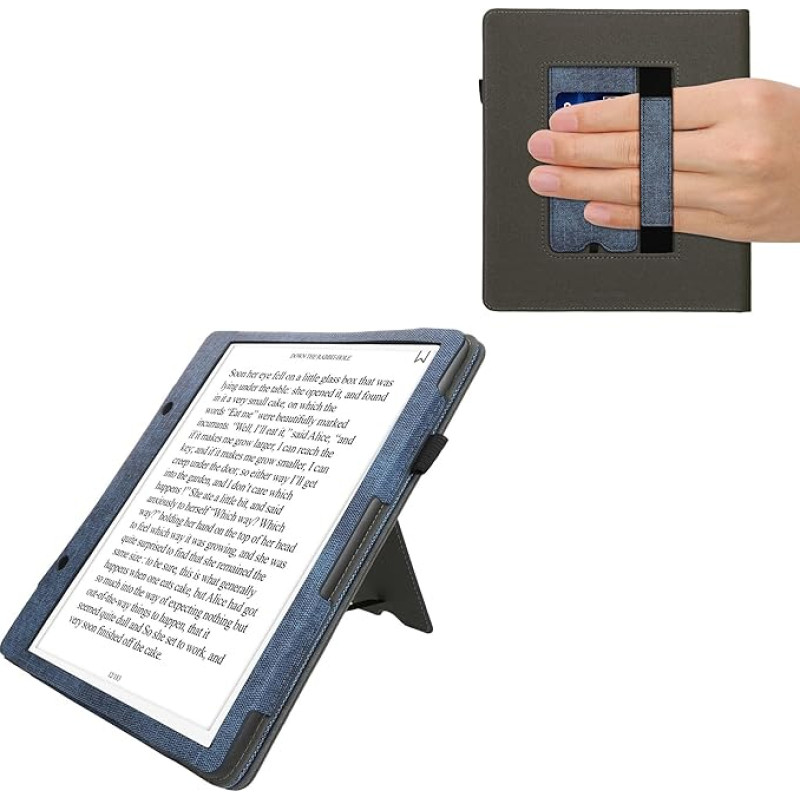 kwmobile Hülle kompatibel mit Amazon Kindle Scribe (2024) Hülle - Flip Case mit Handschlaufe - Kunstleder Cover - Dunkelblau Dunkelgrau