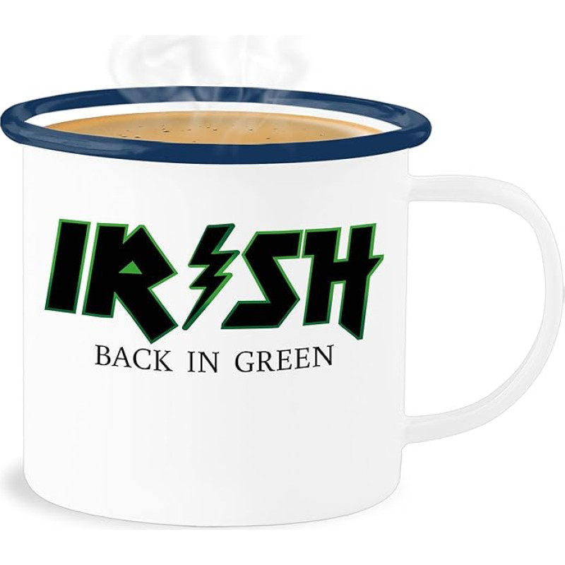 Shirtracer Enamel Mug Tin Cup – Statement – Irish Back in Green – 300 ml – White Blue – Statements Ireland