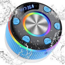 Bluetooth Lautsprecher Dusche, Musikbox bluetooth mit RGB Lichtshow, IP7 Wasserdicht Duschlautsprecher mit Saugnapf, Tragbare Speaker mit 8H Stereo Sound Freisprecheinrichtung für Badezimmer, Blau
