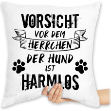 Marškinėlių pagalvėlė 40 x 40 cm Dekoratyvinė pagalvėlė - Pareiškimas su posakiais - Vorsicht vor dem Herrchen der Hund ist harmlos - Grunge/Vintage - Juoda - 40 x 40 cm - Balta - Posakiai ir posakiai