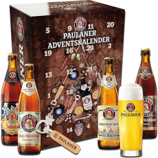 Paulaner | Bier-Adventskalender 2024 | 24 Tage Paulaner Biergenuss | Perfektes Biergeschenk zur Vorweihnachtszeit | inkl. Bierglas und Holzflaschenöffner