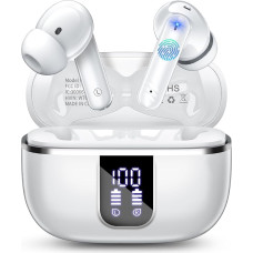 Bluetooth Kopfhörer, 2025 Kopfhörer Kabellos Bluetooth 5.4 mit ENC Noise Cancelling Mic, IP68 Wasserdichtes In Ear Kopfhörer, Ergonomie, 38 Std Ohrhörer mit LED Anzeige, Kompatibel IOS, Android. Weiß