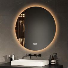 EMKE Vonios veidrodis su apšvietimu, apvalus, 70 cm vonios kambario veidrodis su 3 apšvietimo spalvomis, reguliuojamu apšvietimu, jutiklinis, su atminties funkcija, energiją taupantis vonios kambario veidrodis, sieninis veidrodis, apvalus