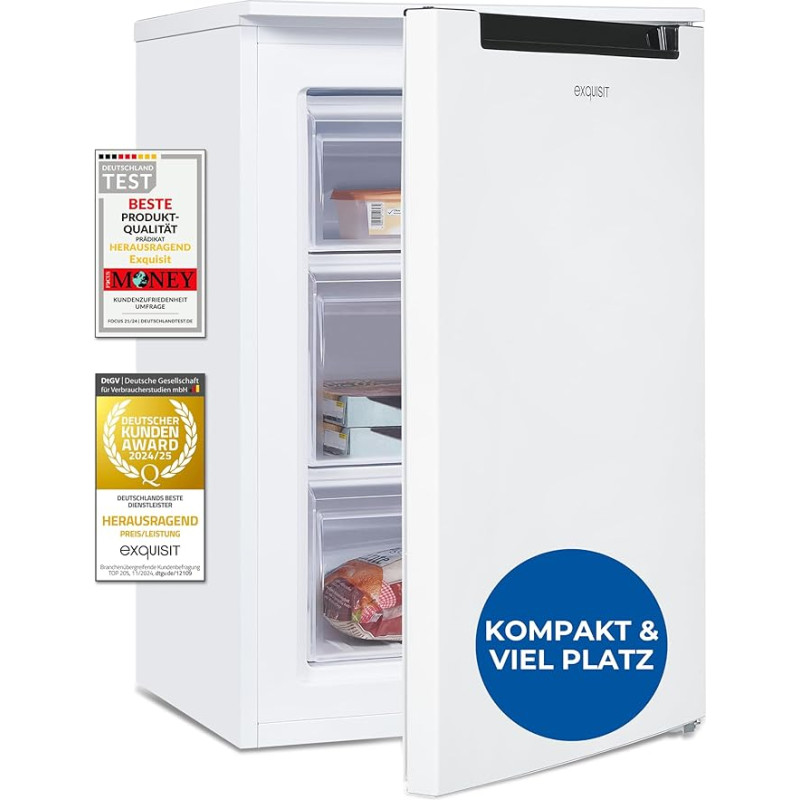 Exquisit Freezer, 4-star freezer, 85 litres, small freezer, compact, freezer, interchangeable door hinge (recessed grip)