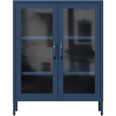 Jan Nowak Gina 2-Door Display Cabinet | 2 Adjustable Shelves Tempered Glass Wall Mounted | Glass Display Case Standing Display Cabinet Glass Living Room Cabinet Glitter 80 x 101.5 x 40 cm Dark Blue