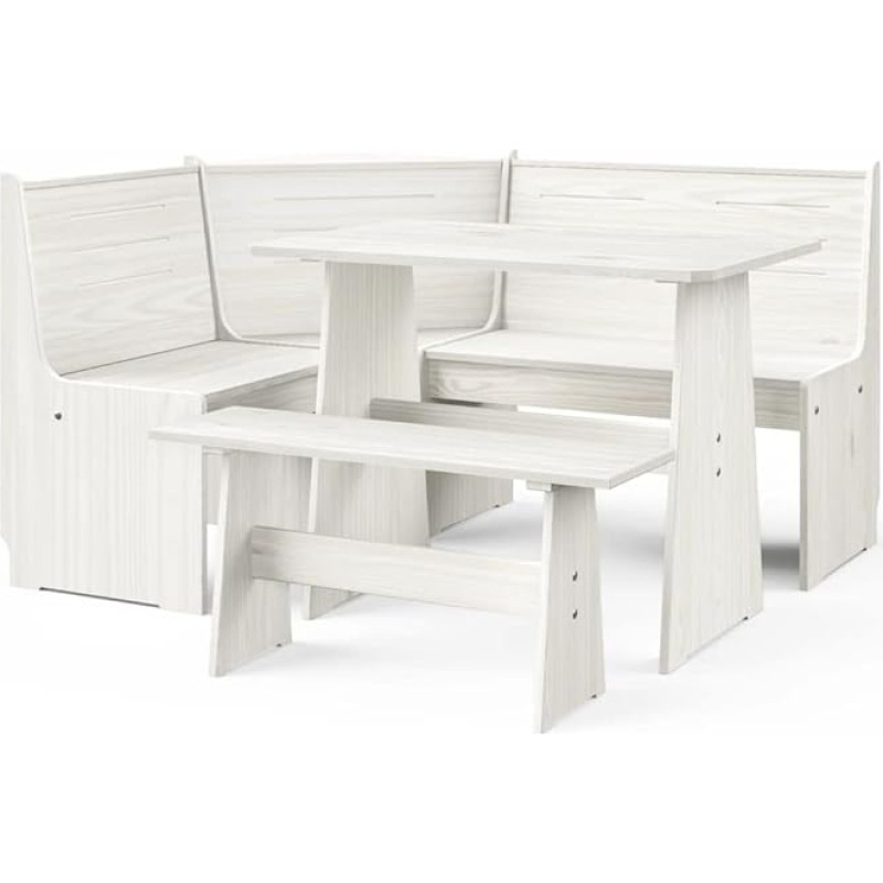 Hommdiy 3-Piece Corner Bench Set for Dining Room Kitchen Group Pure White Solid Pine Wood