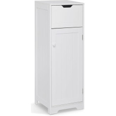 Mondeer Narrow Bathroom Cabinet with 1 Drawer, 1 Door, 2 Shelves, 32 x 30 x 87 cm, White MDF Painted Wood, Bathroom Furniture for Bathroom, Kitchen, Living Room, Entrance