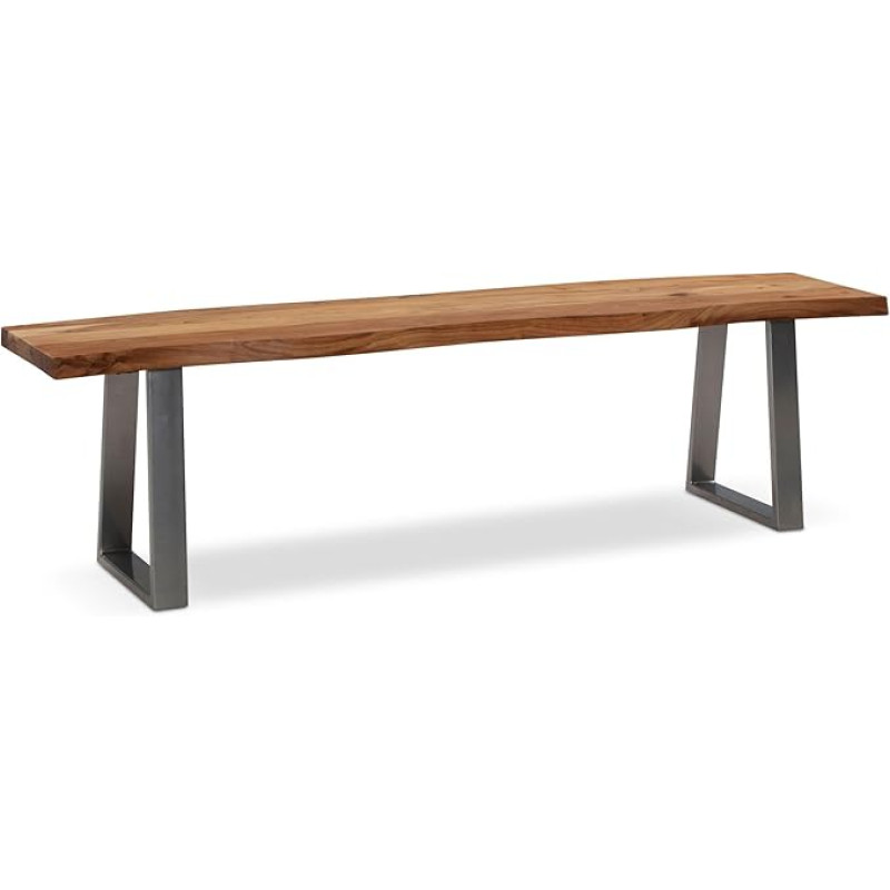 FineBuy Dining Room Bench Acacia Solid Wood / Metal with Wane Edge, Dining Table Bench Wooden Bench Solid without Backrest, Kitchen Bench Chrome Dining Bench Modern, Dining Room Bench