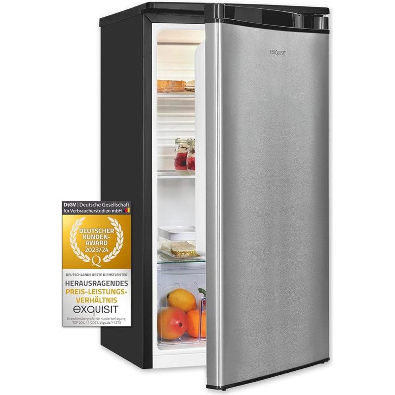Exquisit Full-Room Fridge KS85-V-091E Inoxlook | Fridge without Freezer Freestanding 75 L Net Capacity | Stainless Steel Look