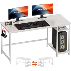 JOISCOPE modernus biuro stalas, daugiafunkcinis stalas su laikymo skyriumi ir ausinių kabliuku, idealiai tinka namų biurams ir studentams, patvarios medžiagos, lengvai surenkamas, 140 cm, baltos spalvos