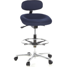 hjh OFFICE, 608310, Professional counter chair, draughtsman chair, WORK MV, darkblue, robust fabric, high rise task chair, height-adjustable backrest, ring footrest, Padded seat, inclination adjustable, chrome-plated steel base, pressure-activated castor 