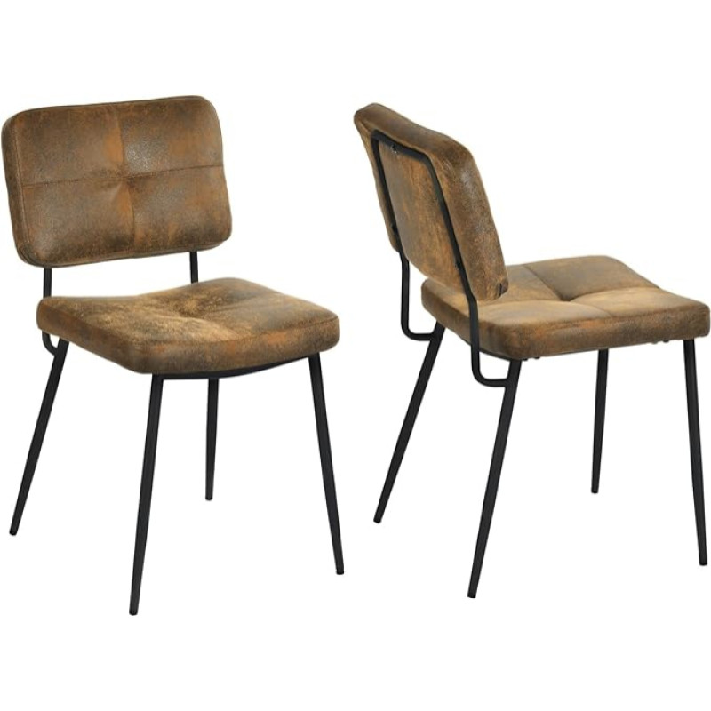 MEUBLE COSY Valgomojo kėdės, 2 kėdės, virtuvės kėdės, vintažinės svetainės kėdės, minkštos kėdės su atlošu, zomšinė sėdynė, metalinės kojos, retro, rudos spalvos, 54 x 45 x 82 cm