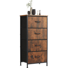 Sweetcrispy Komoda su 4 stalčiais, medžiaginė stalčių spintelė, siaura spintelė, miegamasis, pramoninio stiliaus svetainė, vaikų kambarys, prieškambario spintelė, ruda