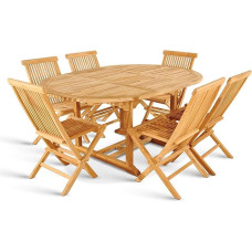 SAM Aruba Garden Group Teak Wood 7-Piece 1 x Extending Table Approx. 180-240 x 100 cm + 6 x Aruba High-Backed Chairs