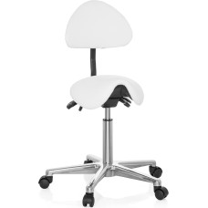 hjh OFFICE Top Work 20 608900 Darbo taburetė su atlošu PU balta baltoji balninė taburetė su ratukais Reguliuojamo aukščio ir pakreipiama