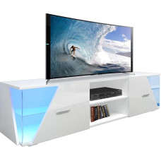 Dripex TV Lowboard, TV Sideboard with LED Lighting, High Gloss TV Storage Unit/TV Vitrine, 150 x 37 x 35 cm, White