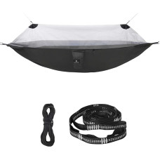 SONGMICS hamakas su tinkleliu nuo uodų, itin lengvas, skirtas 2 žmonėms, ripstop nailonas, greitai džiūstantis, diržai su keliomis kilpomis, galima apkrauti iki 300 kg, 275 x 140 cm, kempinginis, juodai pilkas GDC16BG