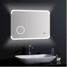 Talos Harmony LED Bathroom Mirror with Lighting - 80 x 60 cm - Backlit Room Light - Illuminated Cosmetic Mirror with 3x Magnification - Digital Clock - High-Quality Aluminium Frame