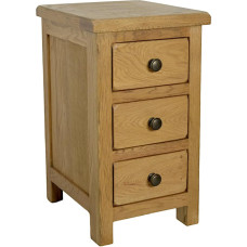 GROF Furniture Nachttisch aus Eiche mit 3 Schubladen, massiver Eiche, schmaler Nachttisch, rustikale Eiche, Nachttisch mit 3 Schubladen, fertig montiert