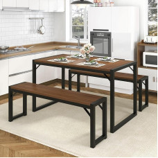 Allewie 3 Piece Kitchen Dining Table Sets with Benches Sturdy Triangle Structure Space Saving Multifunction for Dining Room/Living Room/Studio, Dark Brown & Black