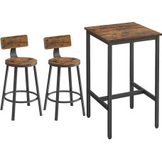 VASAGLE baro stalas su 2 baro kėdėmis, aukštas stalas, virtuvės stalas, virtuvės kėdės, baro kėdė, virtuvės kėdė, metalinis rėmas, lengvai surenkamas, pramoninis dizainas, senovinė ruda/juoda LBT031B01