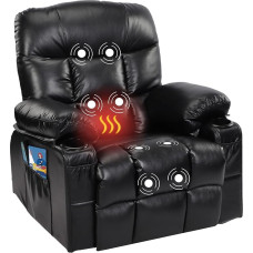 Fantasylab Recliner Chair with Reclining Function, TV Chair, Massage Function, Heat Function and Vibration Lounge Chair for Living Room with Side Pocket, 2 Drink Holders, USB Charging Port, Reclining