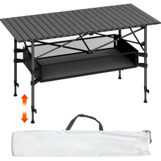 HZE Folding Camping Table, 120 x 55 x 53 cm, Height Adjustable, Carbon Steel, Height Adjustable