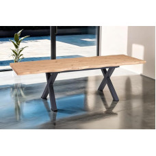 SAM Swan valgomojo stalas 160 x 90 cm MDF ąžuolinis stalviršis, išplečiamas stalas, išilginis kraštas, X formos stalo kojos, 