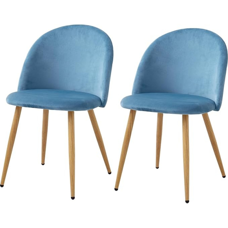 JZGORC 2 valgomojo kėdžių komplektas, minkšto aksomo valgomojo kėdės, virtuvės kėdės su metalinėmis kojomis, modernios valgomojo kėdės su reguliuojamu apsauginiu paminkštinimu - mėlynos spalvos