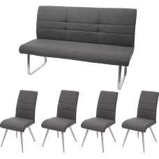 Mendler HWC-G55 Dining Room Chairs and Benches Set of 4, Fabric/Textile Stainless Steel - Grey/Brown Bench 160 cm