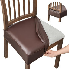 FUANGUI Valgomojo kėdžių dangteliai Neperšlampami PU odos tempimo kėdžių sėdynių dangteliai Minkšti nuimami skalbiami kėdžių dangteliai Slipcovers virtuvės kėdėms Valgomasis kambarys Pu-Coffce