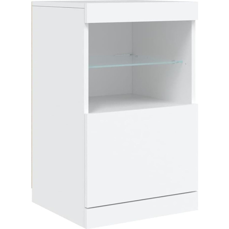 vidaXL šoninė spinta, komoda su daugybe stalčių, aukštų stalčių spintelė su LED lemputėmis, šoninė spinta, šoninė spintelė, stovinti spintelė, moderni, balta