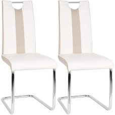 High Back Dining Chair Set of 2 White + Beige