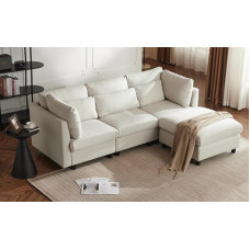 KAZZIO Modernaus dizaino minkšti baldai Sofa Trijų vietų sofa Svetainės sofa Kampinė sofa su kojūgaliais L formos kampinė sofa (smėlio spalvos)