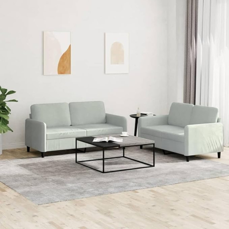 ZEYUAN 3201974 2 dalių sofos komplektas, šviesiai pilkas aksomas, poilsio sofa, sofos ir kušetės, relaksacinė sofa, svetainės sofa, sofa su