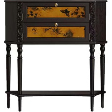 Siauras medinis konsolinis staliukas su 2 stalčiais ir lentyna, modernūs juodi svetainės ir prieškambario baldai